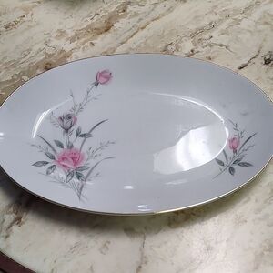 Vintage 1950s Golden Rose Fine Japanese China Oval Serving Dish